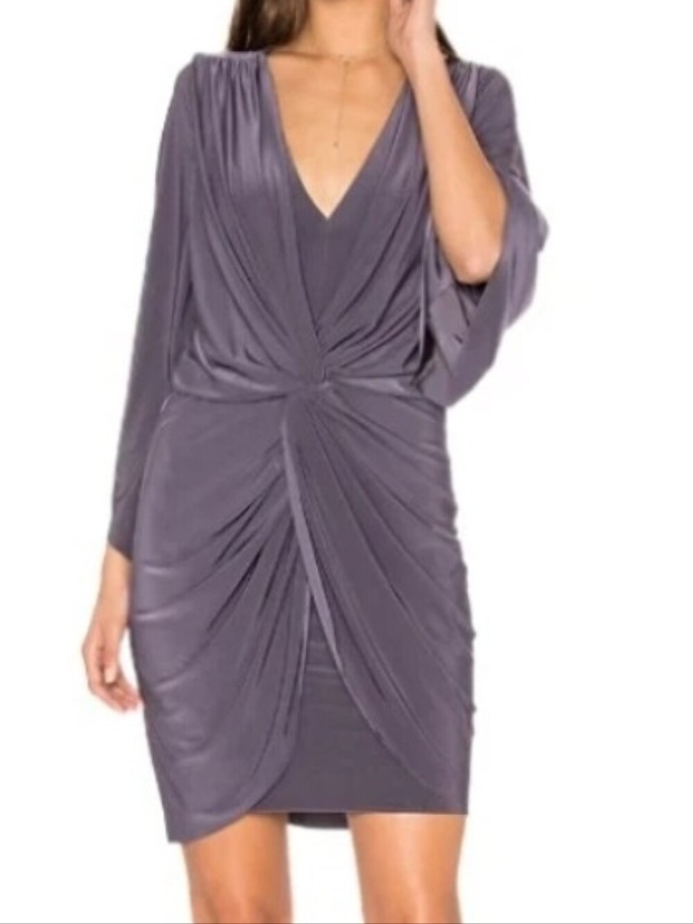 MISA Los Angeles Charcoal Grey Drape Front Kimono Mini Dress Small